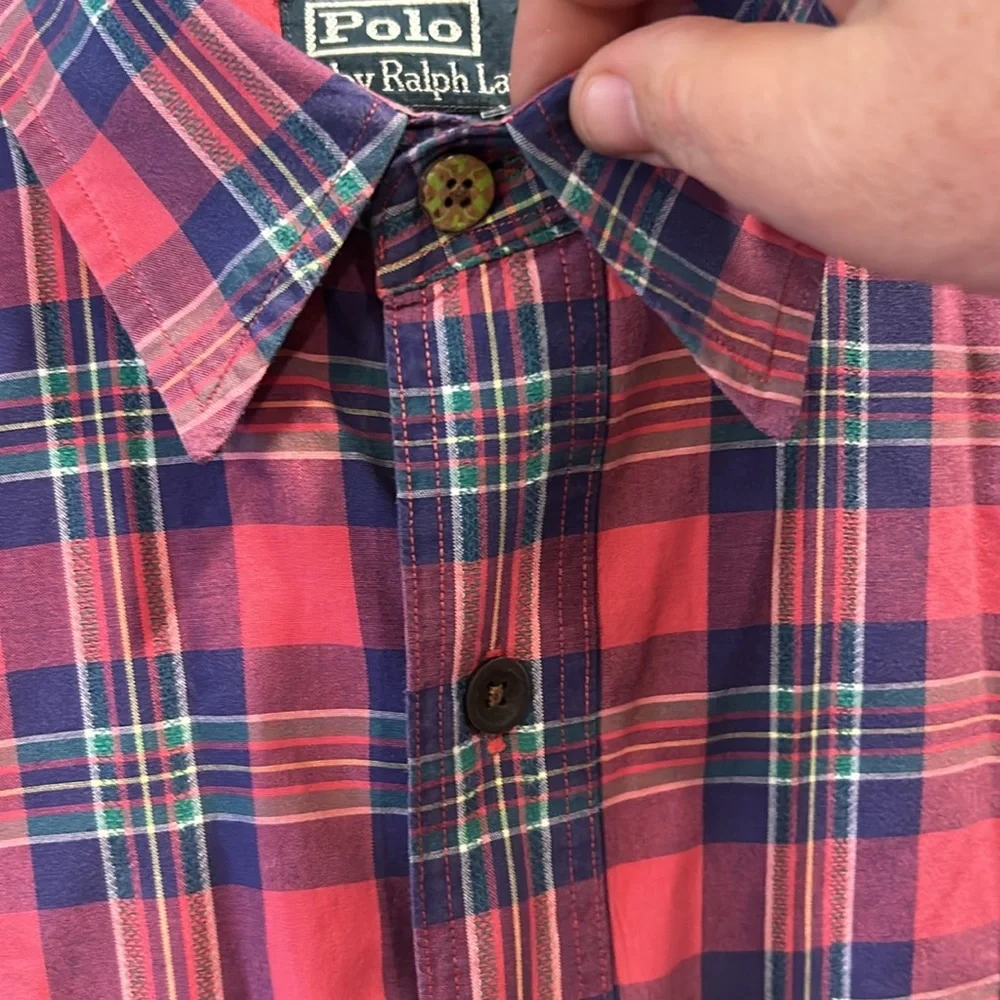 Polo by Ralph Lauren Pink & Blue Plaid Casual Button-Down Shirt